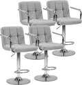 DUMOS Bar Stools Set of 4, Adjustable Swivel Bar Chairs with Padded Armrests and Ergonomic Backrest for Kitchen Island Counter Pub Dining Room, Water-Resistant PU Leather, Grey