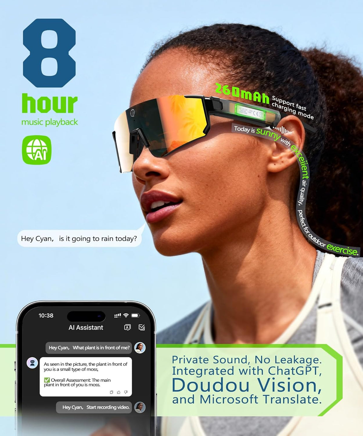 AI Smart Glasses with Camera 4K, Video Recording Glasses with Camera, Polarized Sports Sunglasses with EIS Stabilization, Dual Mic Noise Canceling, IP66, ChatGPT Enabled
