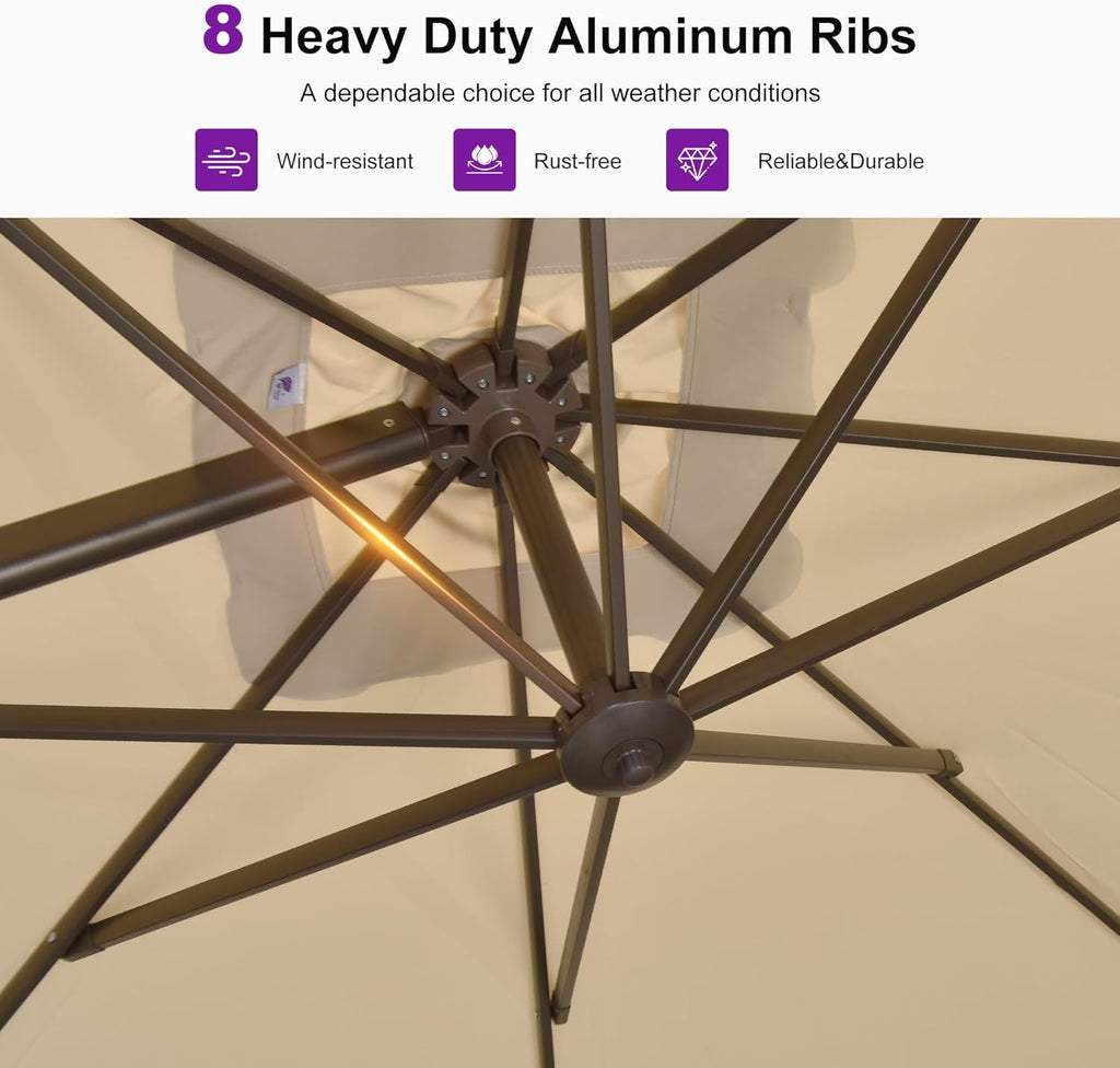 PURPLE LEAF 10' X 10' Patio Cantilever Umbrella Antique Bronze Square Outdoor Umbrella with 360° Rotation and Aluminum Offset Hanging for Garden Backyard Pool, Beige