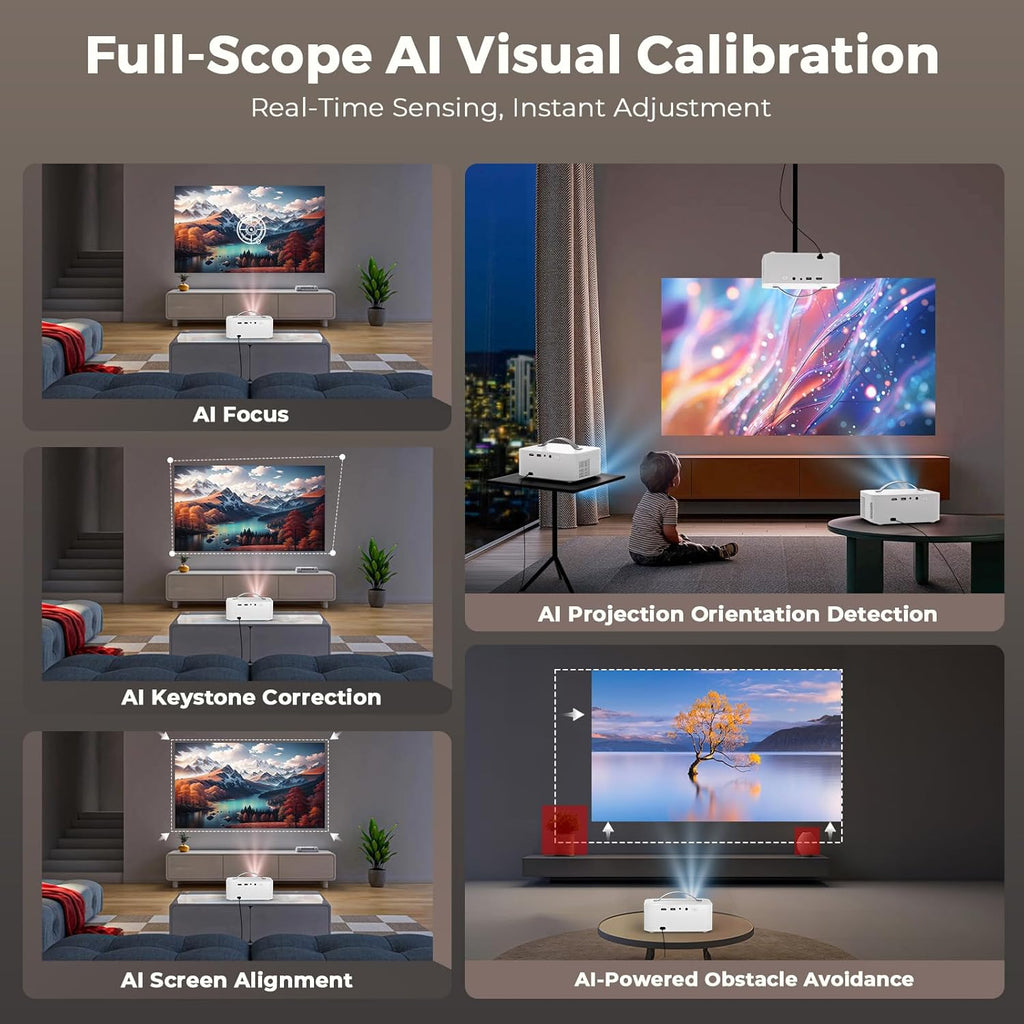 5000+ Official-Apps & AI Auto Focus & 50W Dolby Audio Outdoor-Projector-4k with WiFi and Bluetooth, AI Movin 2.0 OS Smart Projector with HDR10+, Lisowod Portable 4K Proyector 2026 Upgraded