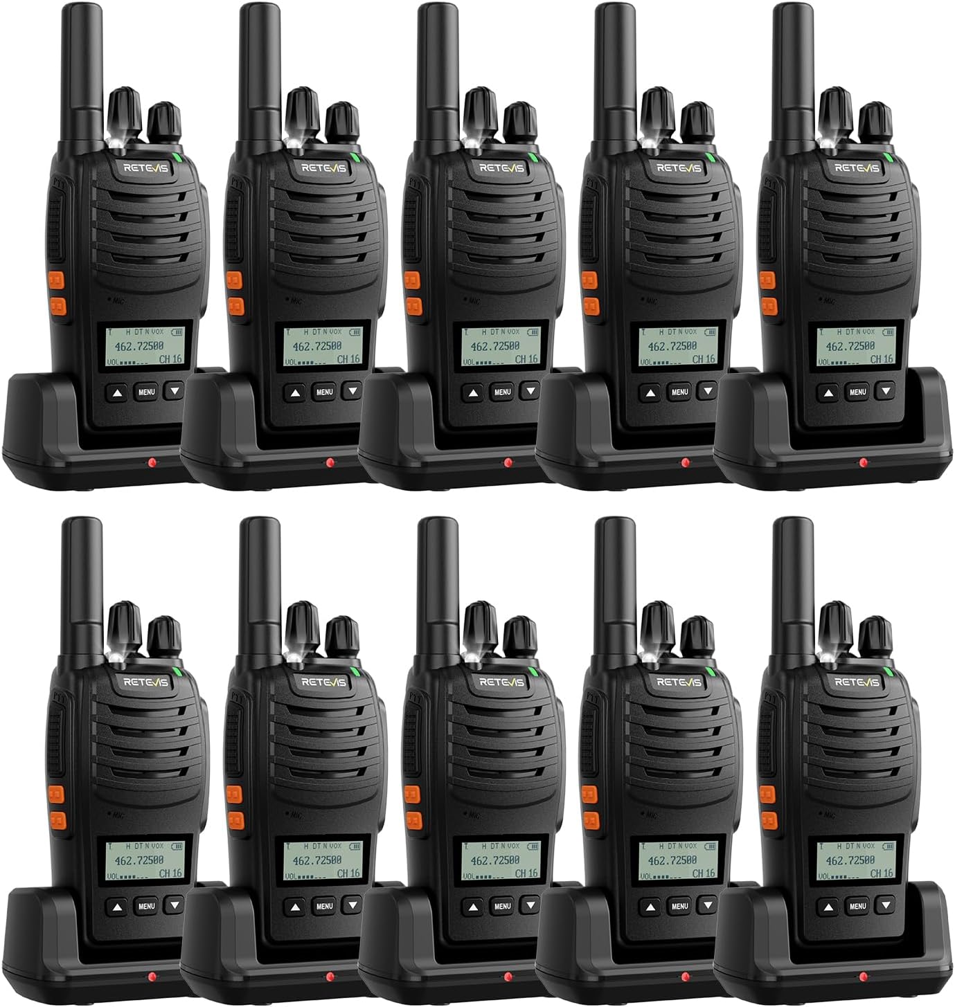 Retevis H777D Walkie Talkies Long Range with LCD Screen, USB -C Charging, Portable FRS Two Way Radios for Adults, Handsfree, Durable Walkie Talkie for Restaurant Retail Warehouse School(10 Pack)