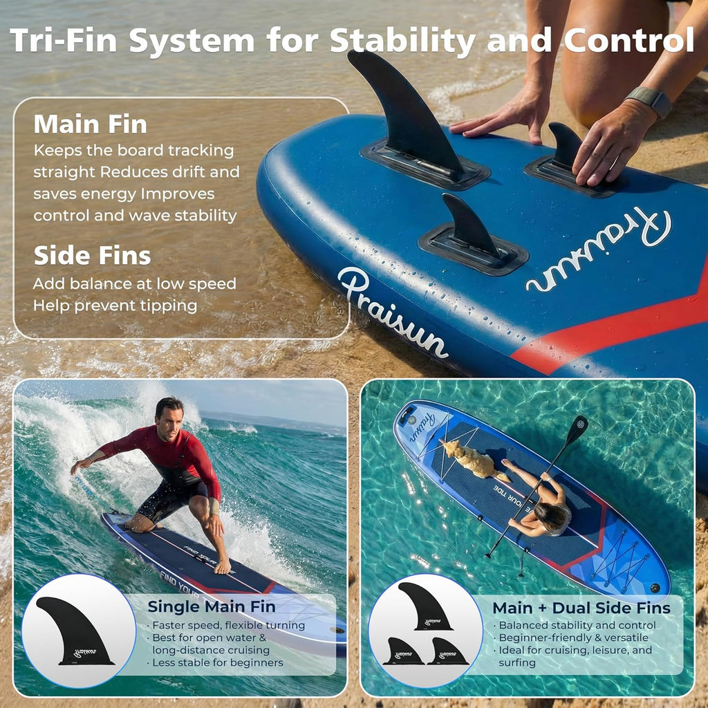 PRAISUN 12' x 35” Inflatable Paddle Board, 450lbs Extra Wide Stand Up Paddleboard for Youth/Adults of All Skill Levels, Stable SUP with Seat & Full Kit, for Fishing, Yoga, Lake & Ocean