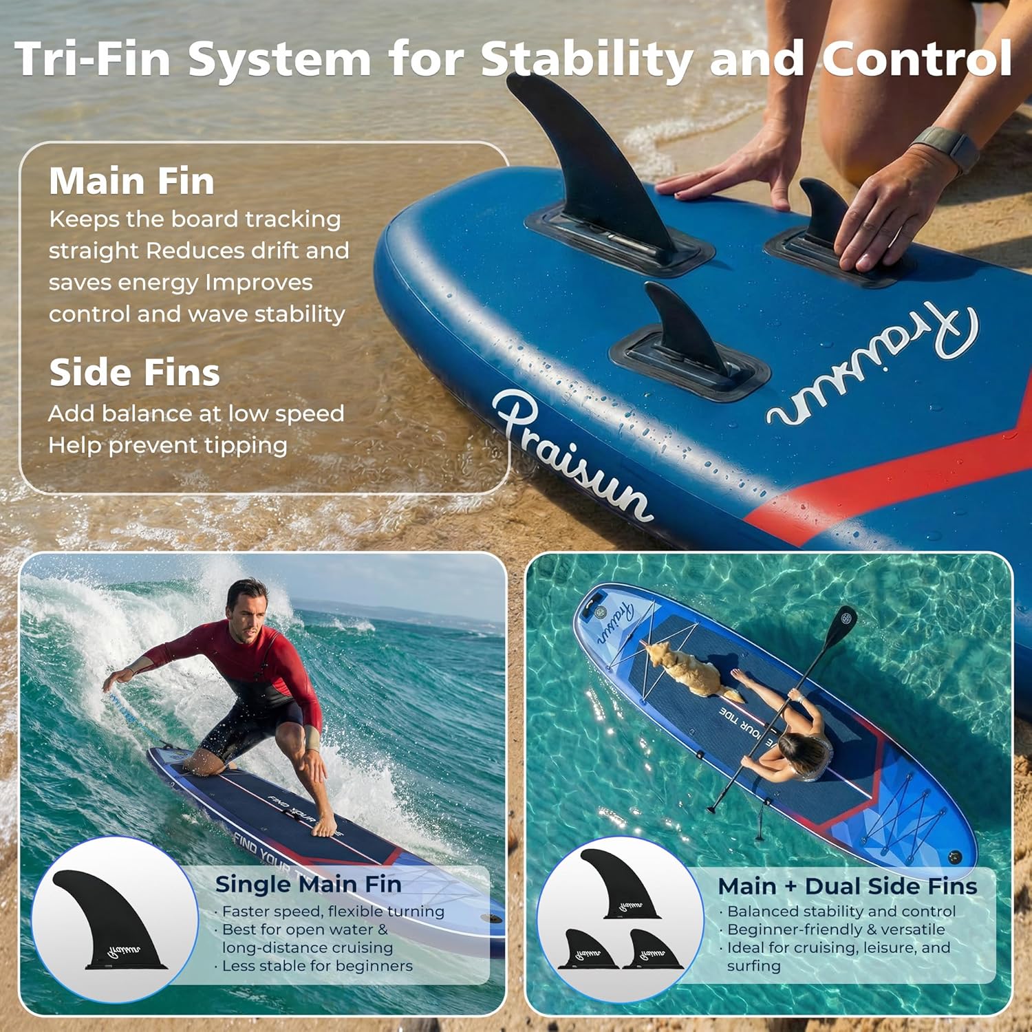 PRAISUN 12' x 35” Inflatable Paddle Board, 450lbs Extra Wide Stand Up Paddleboard for Youth/Adults of All Skill Levels, Stable SUP with Seat & Full Kit, for Fishing, Yoga, Lake & Ocean