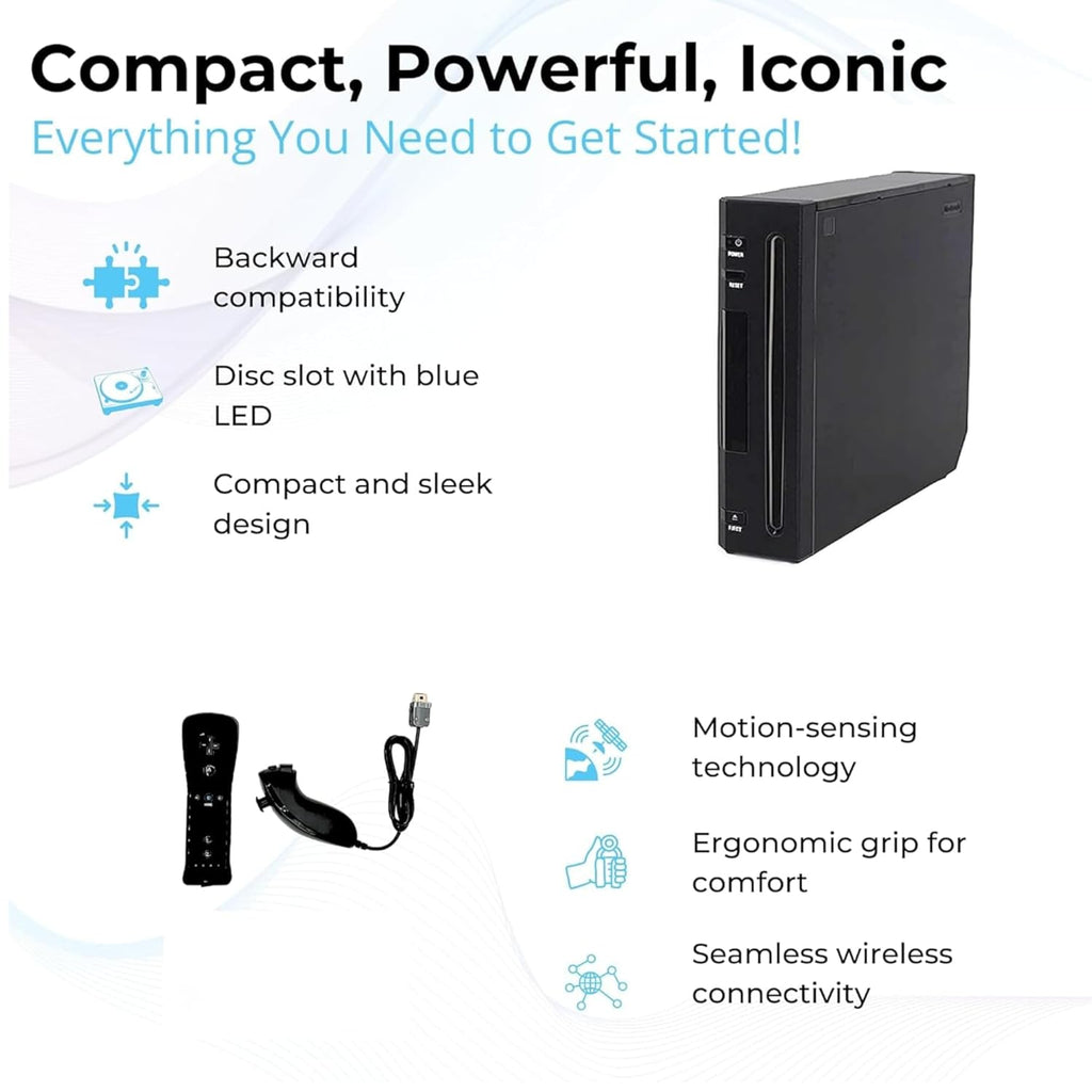 Nintendo Wii Console (Black) with Controllers and Nunchucks (Renewed)
