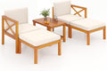 Tangkula 5 Pieces Patio Lounge Chair Set w/Ottomans, Acacia Wood Patio Conversation Set w/Cushions, Coffee Table, Modular Outdoor Lounge Sofa Set for Lawn, Backyard, Poolside