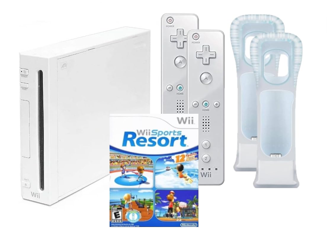 Wii Console System with Wii Sports Resort Game, Wii Fit Game, Balance Board, and 2 MotionPlus Attachments (Renewed)