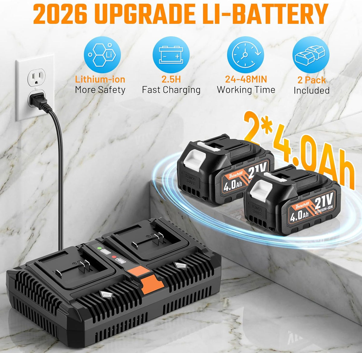 This Hill Cordless Pressure Washer with Water Tank, 2000 PSI Portable Power Washer, Brushless Motor, Dual 21V 4.0Ah Batteries, 3 Pressure Modes, Foam Cannon for Cars, Patio & Camping