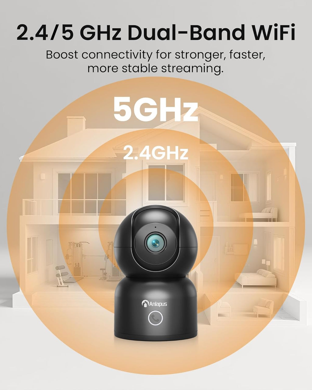 Anlapus A50 4K Pan/Tilt Home Indoor Security Camera, Plug-in WiFi Pet/Baby Monitor with One-Touch Call, AI Human/Pet/Face Tracking, 2.4/5 GHz, Two-Way Talk, Night Vision, 64G Memory Card Storage