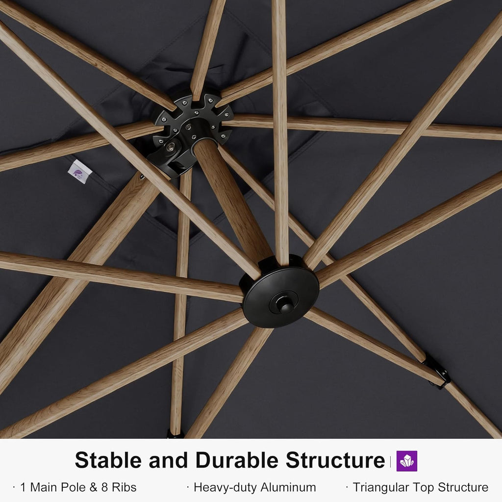 PURPLE LEAF 10' x 13' Rectangle Patio Cantilever Umbrella Large Hanging Umbrella Teak Finished Aluminum Frame Windproof Offset Outdoor Sun Umbrellas for Beach Pool Deck, Grey