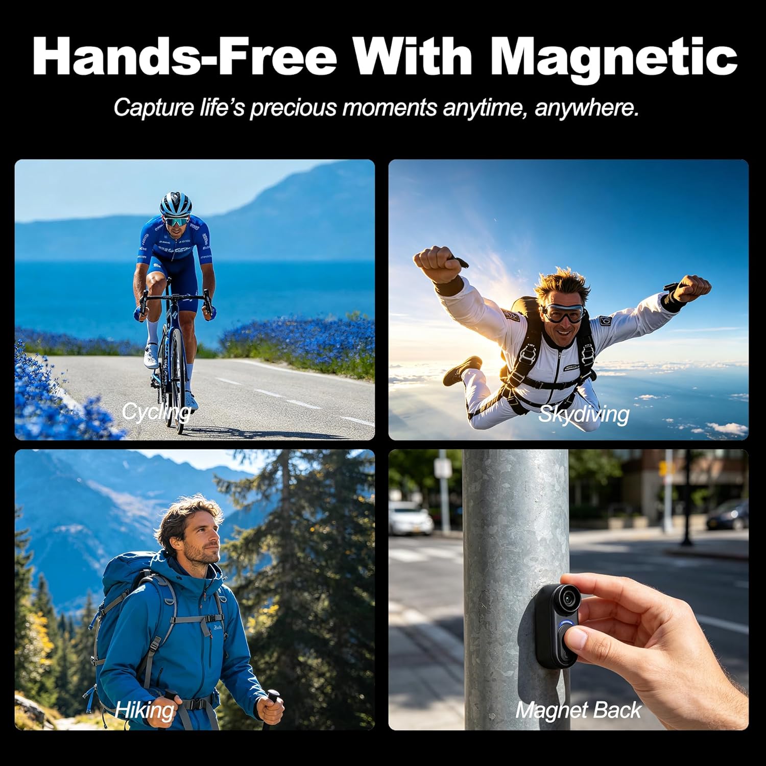 4K Mini Body Action Cameras POV Cam, 64GB Sports Camera with Audio Video Recording, WiFi Magnetic Wearable IPX5 Waterproof Thumb Cams with Stabilization for Motorcycle Vlogging Cycling Hiking Working
