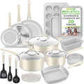 NutriChef 20-Piece Non-Stick Bakeware and Cookware Set - Utensils Including Pots and Baking Pans Made with Durable Aluminum, Tempered Glass Lids, Heat-Resistant Utensils, Easy-Clean Design (White)