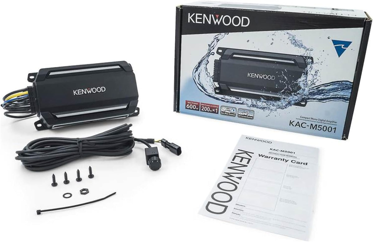 KENWOOD KAC-M5001 Compact Car/Marine Monoblock Class D Amplifier, 600W, IP67/IP66 Waterproof & Dustproof Subwoofer Amp, Speaker Level Input, Signal Sensing Turn-On, Wired Level Control