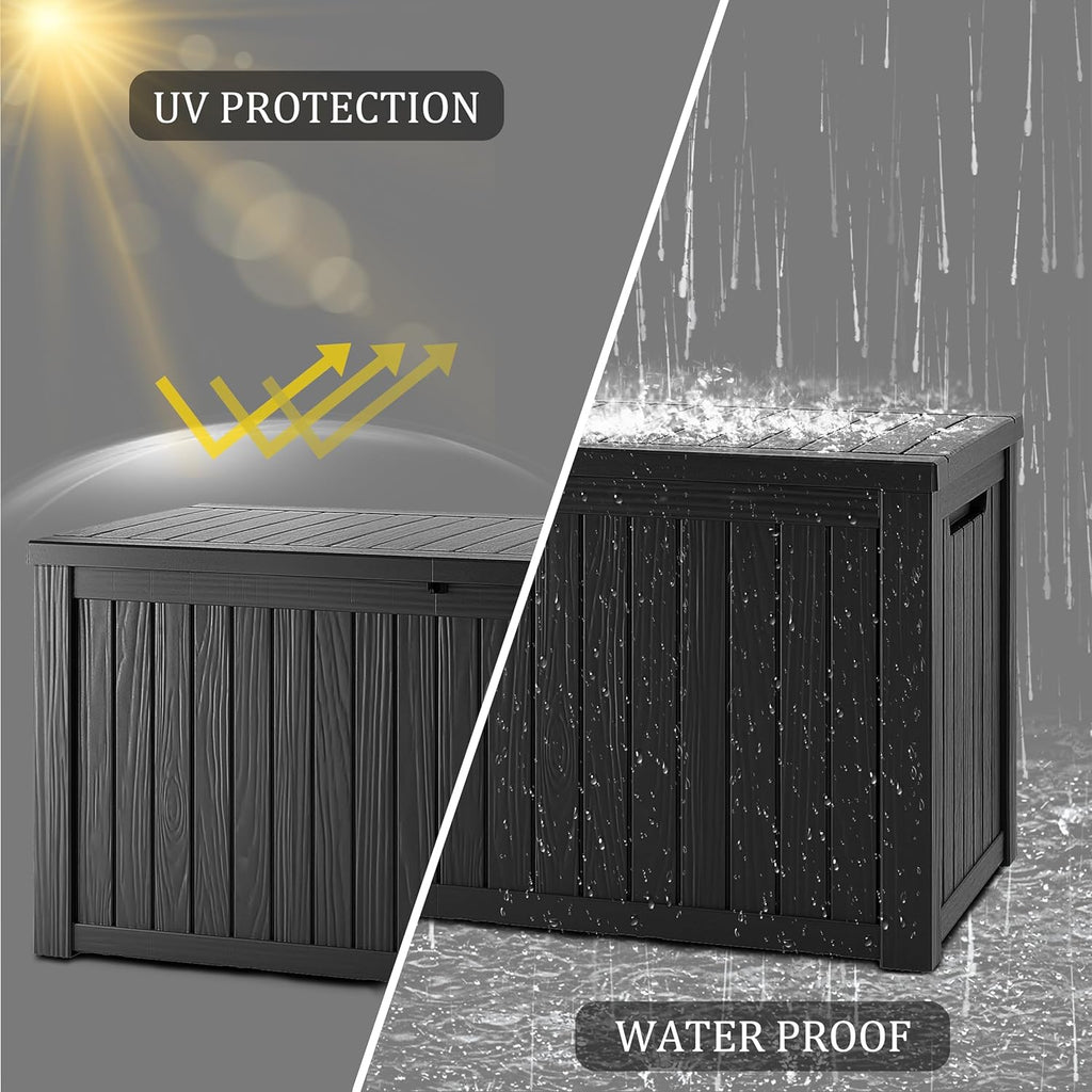 TARKARI 270 Gallon Resin Deck Box, Waterproof Outdoor Storage Box, Lockable for Patio Furniture, Garden Tools, Pool Accessories, UV-Resistant for All Weather Use, Black