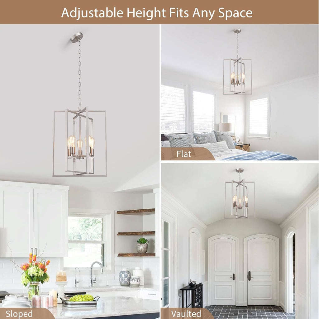 Brushed Nickel Chandelier 5-Light, Dining Room Light Fixture Geometric Metal Modern Pendant Lighting for Kitchen Island Living Room Entryway Bedroom, 18 Inch Hanging Ceiling Lamp