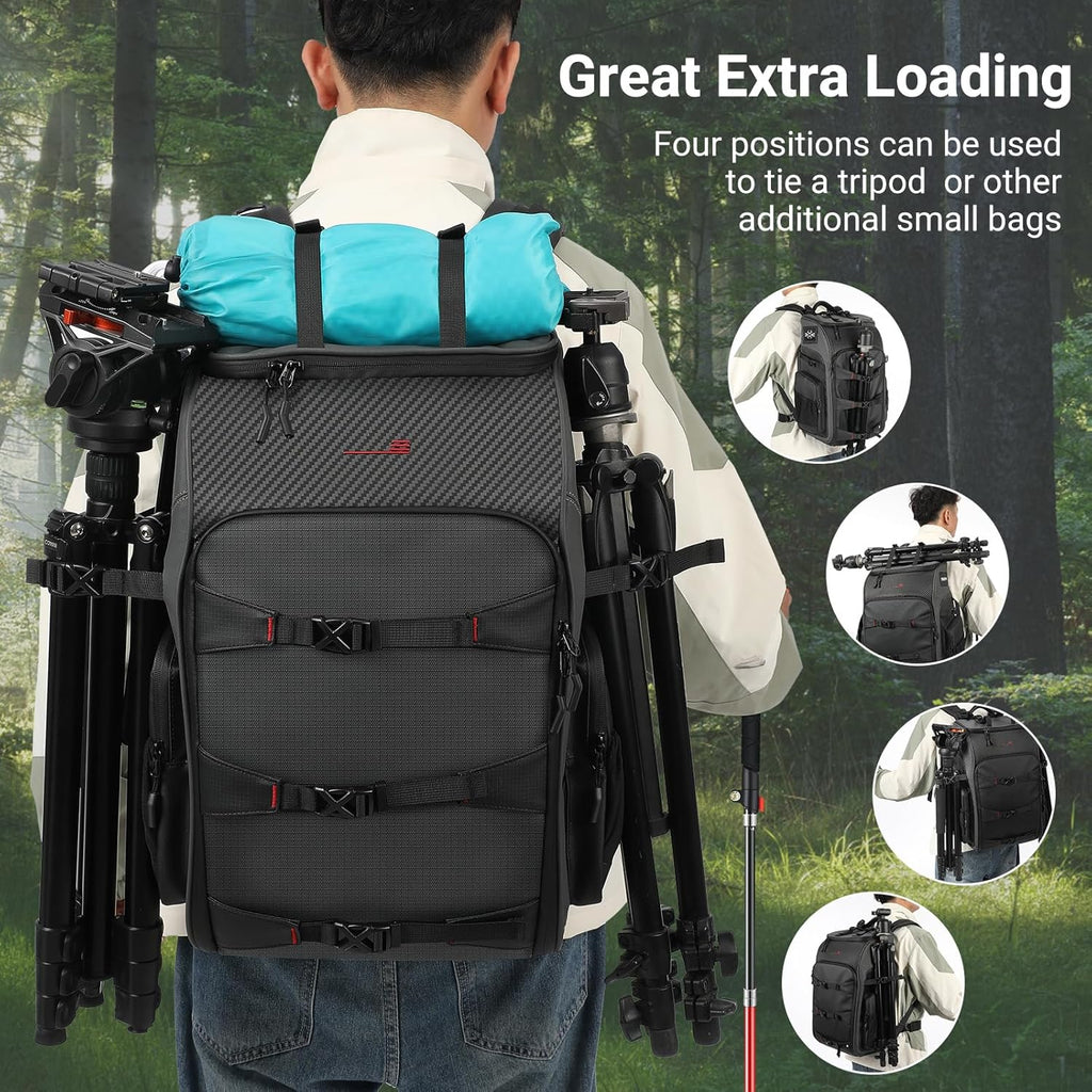 STARTRC VCR Camera Backpack Professional Bag 40L DSLR/SLR Mirrorless Travel Case Photography Tactical Compartment for Canon/Nikon/Sony Camera Holder Tripod Lens Laptop (Only Backpack)