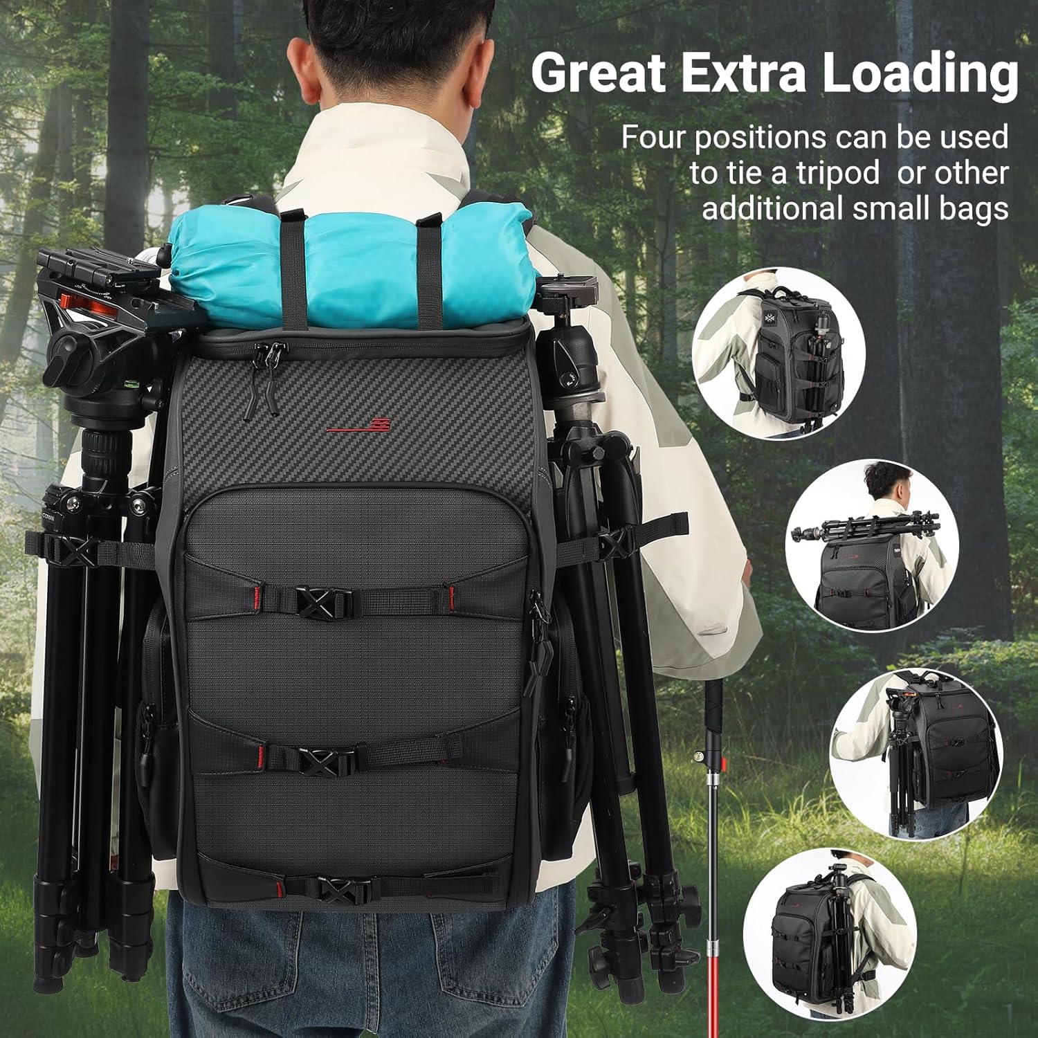 STARTRC VCR Camera Backpack Professional Bag 40L DSLR/SLR Mirrorless Travel Case Photography Tactical Compartment for Canon/Nikon/Sony Camera Holder Tripod Lens Laptop (Only Backpack)