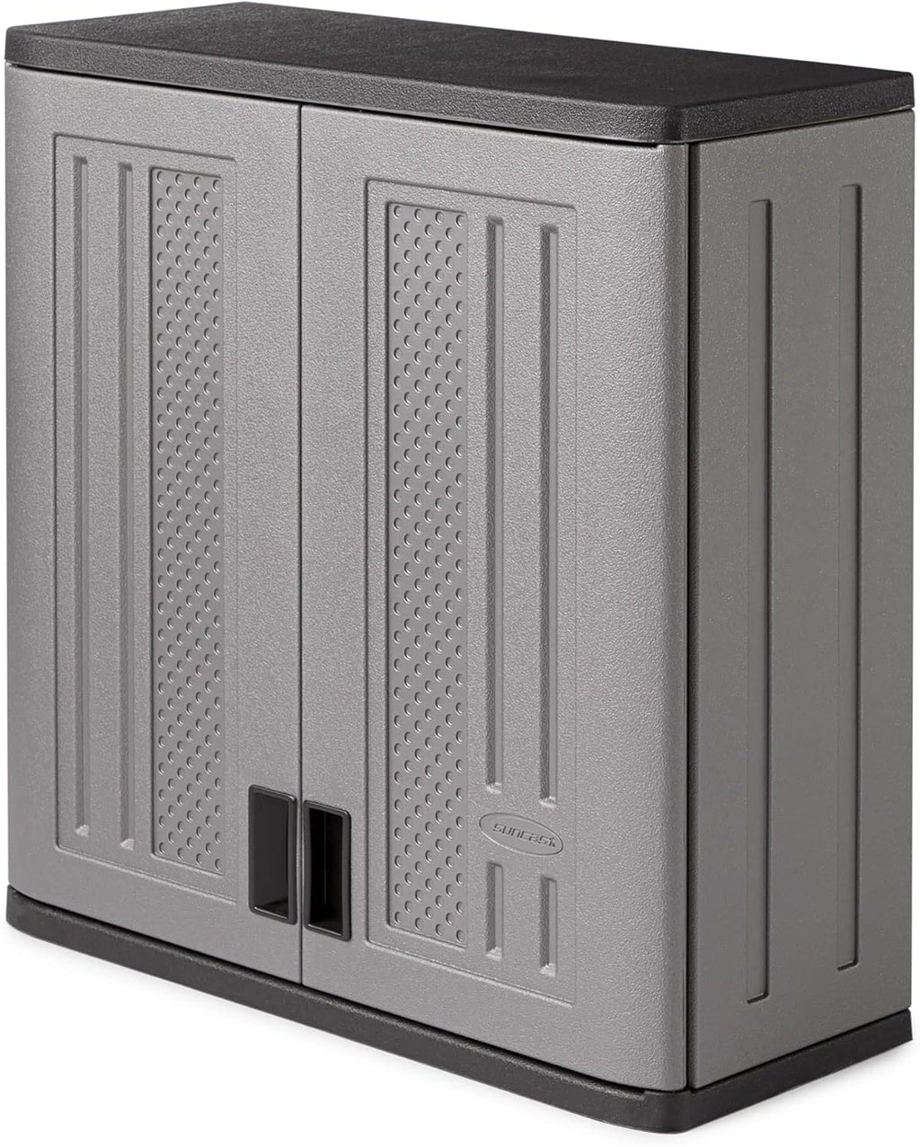 Suncast Wall Storage Cabinet for Garage Organization - 4 Cu. Ft. Wall Mounted Garage Cabinet with Shelf for Garden Supplies, Paint Cans & Outdoor Tools, Multi-Wall Resin Construction, Platinum