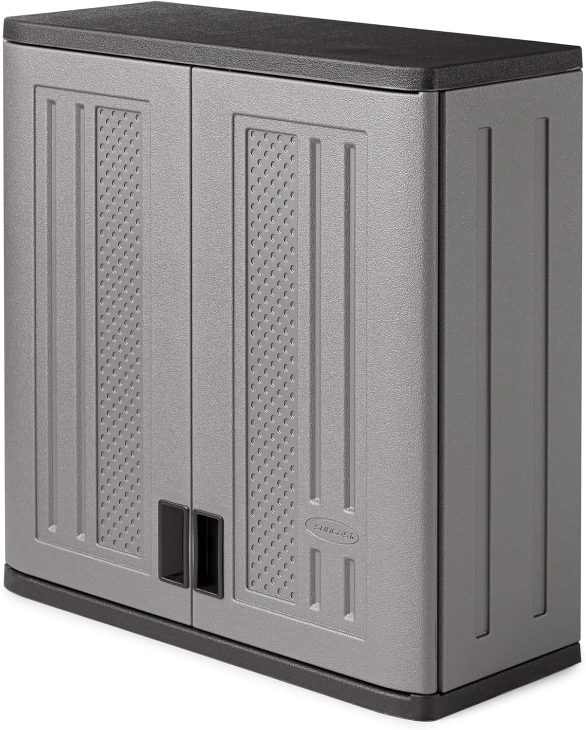 Suncast Wall Storage Cabinet for Garage Organization - 4 Cu. Ft. Wall Mounted Garage Cabinet with Shelf for Garden Supplies, Paint Cans & Outdoor Tools, Multi-Wall Resin Construction, Platinum
