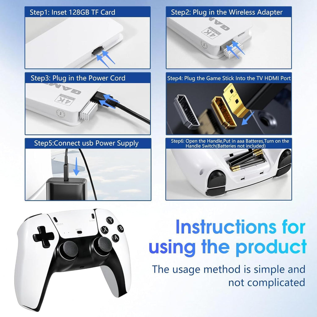 2026 New Wireless Retro Game Console, 23 Emulators and 40000+Games, Plug and Play 4K HDMI TV Game Stick, with Dual 2.4G Wireless Controllers (81G)