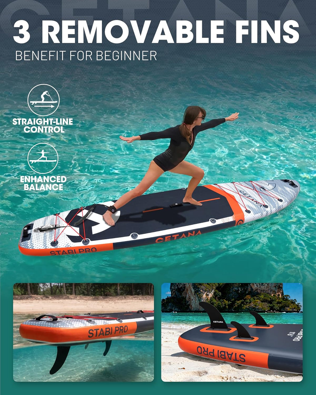 CETANA Extra Wide Inflatable Paddle Board 11'6 x 35" x 6", 450LB High Weight Capacity Wide Stable Stand Up Paddle Board for Beginners, 2–3 Person Large Paddleboard with 3 Fins, Dual Bungee, 15 D Rings