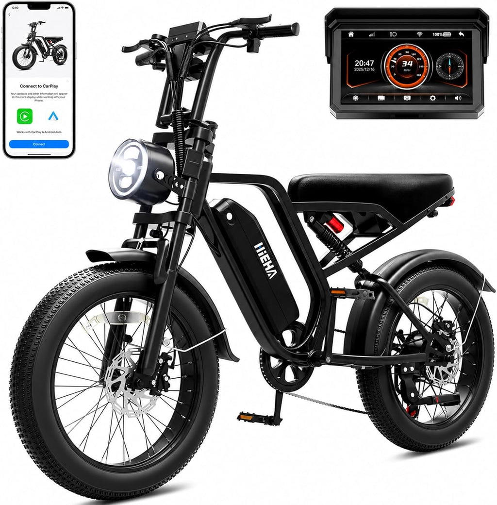 Electric Bike for Adults, 1500W Peak Motor Fat Tire Ebike 34 MPH 60 Miles Range with Apple CarPlay & Android Auto, 20" x 4.0" Full Suspension 7-Speed Electric Dirt Bike