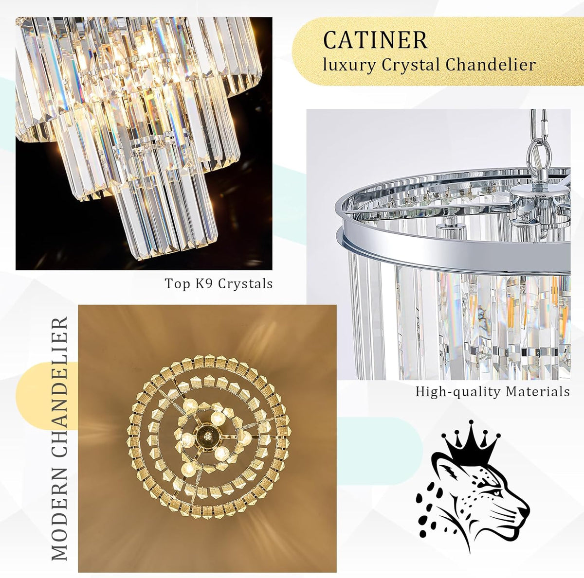 CATINER Modern Chrome Crystal Chandeliers 16" Small Pendant Light Luxury 3 Tiers 6-Light K9 Crystal Ceiling Pendant Round Light Fixture for Dining Room Entryway Kitchen Bedroom Closet