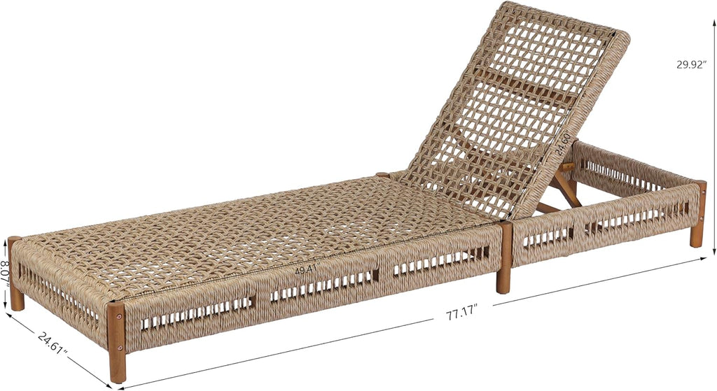Christopher Knight Home Mercer Acacia Wood Chaise Lounge Chair Outdoor, Poolside Sun Lounger Recliner with Wicker Seat, Patio Outdoor Chaise Lounge, Adjustable Backrest Single Lounge Sofa, Teak+Beige
