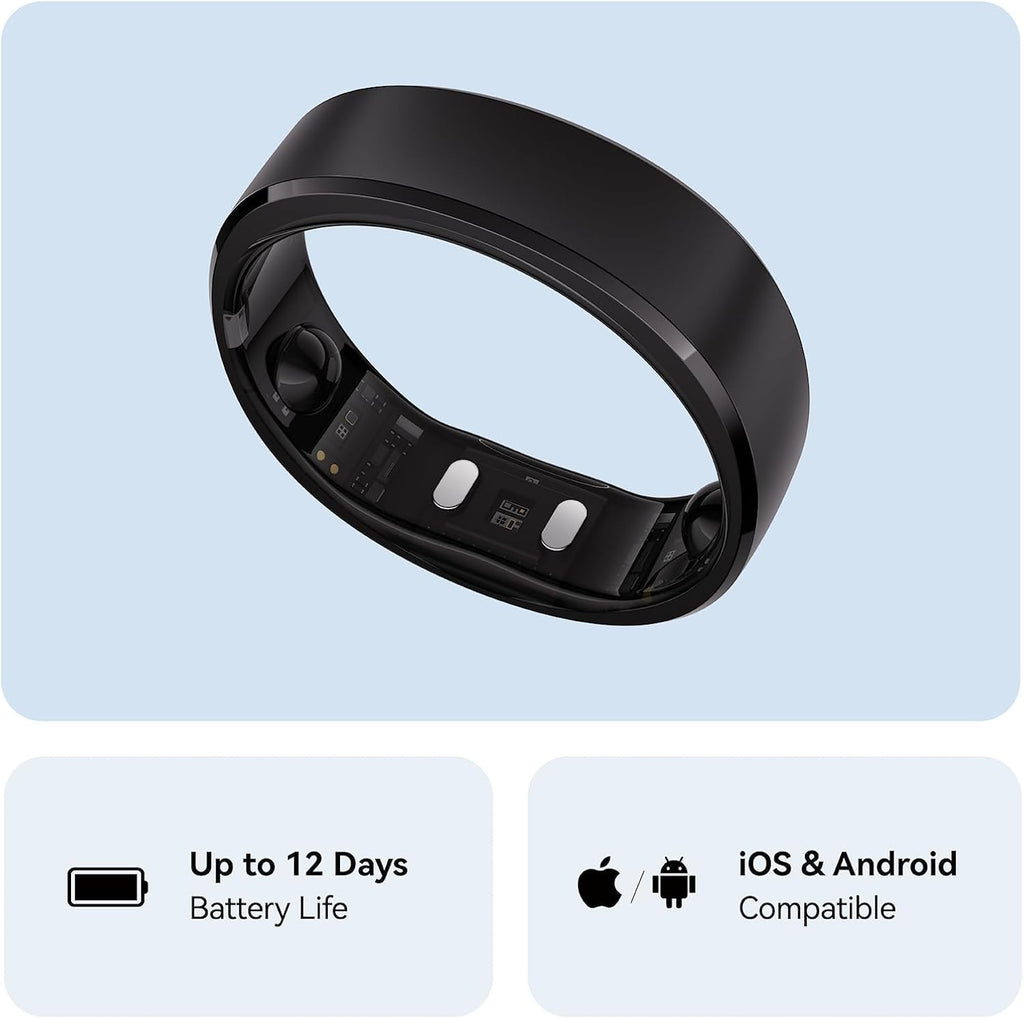 RingConn Gen 2, World's First Smart Ring with Sleep Apnea Monitoring, No APP Subscription, 12-Day Battery Life, Stress/Heart Rate/Women's Health Tracker, Android & iOS Compatible (Black, Size 11)