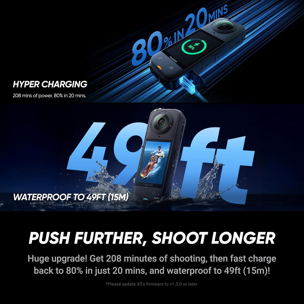 Insta360 X5 Essentials Bundle - Waterproof 8K 360° Action Camera, Leading Low Light, Invisible Selfie Stick Effect, Rugged and Replaceable Lens, 3-Hour Battery, Built-in Wind Guard, Stabilization