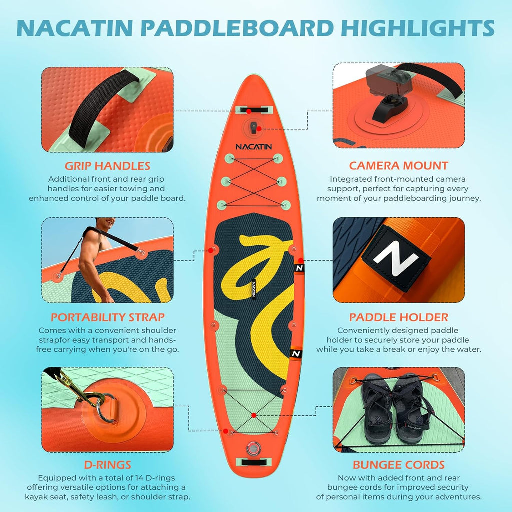 NACATIN Inflatable Stand Up Paddle Board,10'6"Upgrade Version Blow Up Paddle Boards for Adults with Premium SUP Accessories& Backpack,Adjustable Paddle,Camera Mount,Hand Pump, for Lake, River, Yoga