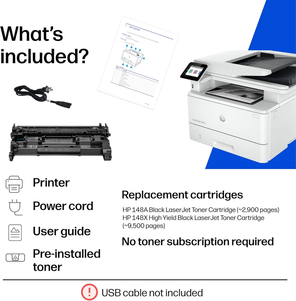 HP Laserjet Pro MFP 4101fdw Wireless Black & White All-in-One Laser Printer, Scanner, Copier, Fax, Best-for-Office (2Z619F)