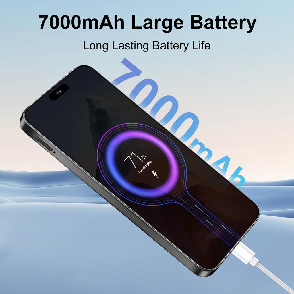 16PM Smartphone: Massive 6.99" FHD+ Screen | Epic 7000mAh Battery Life | 16+512GB Extreme Speed | 108MP Pro Camera | Unlocked Android | Superior to 12GB RAM (Black)