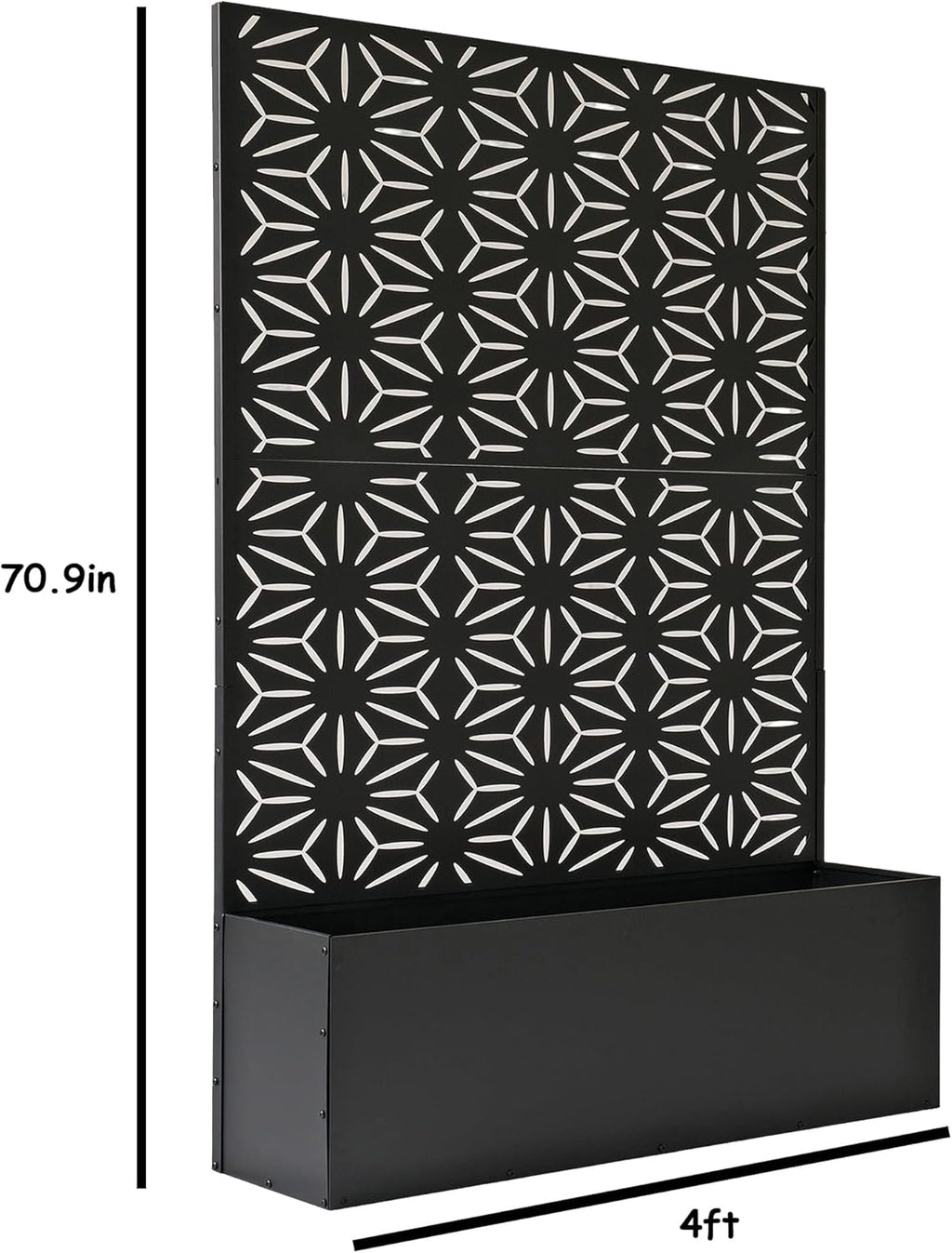 Oakland Living 6 ft. X 4 ft. Black Freestanding Metal Privacy Screen Room Divider with Flower Box
