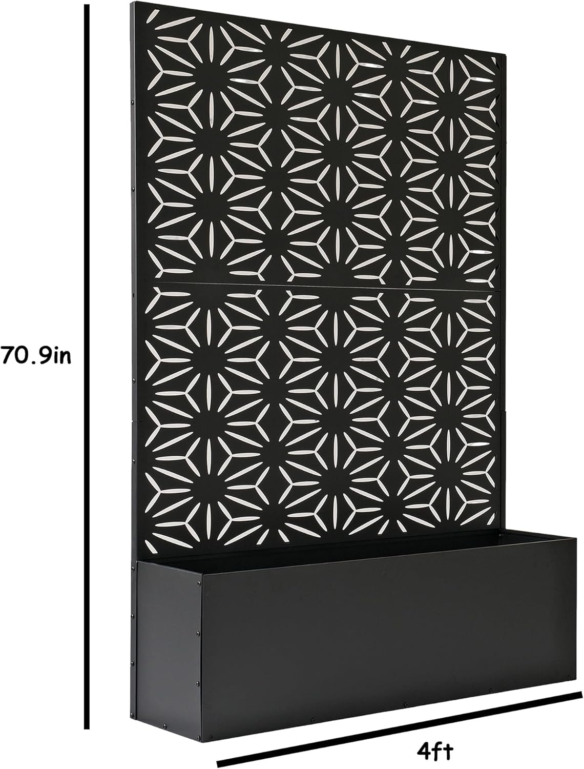 Oakland Living 6 ft. X 4 ft. Black Freestanding Metal Privacy Screen Room Divider with Flower Box