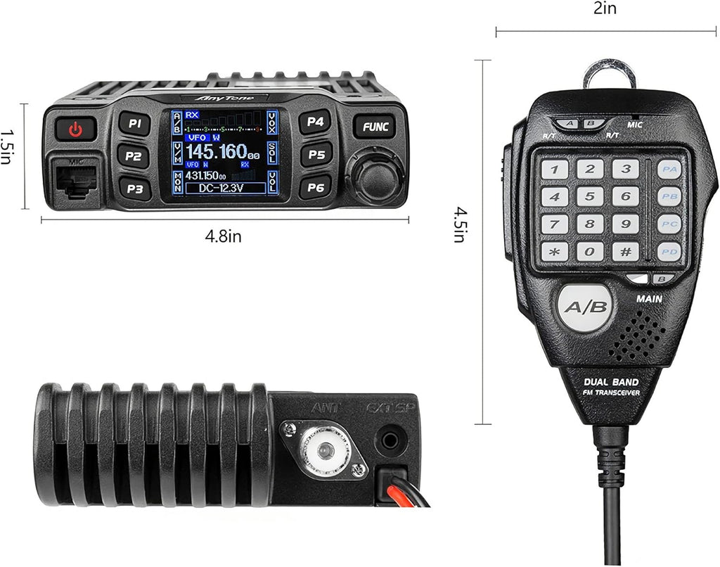 AnyTone AT-778UVII Transceiver Mobile Radio Dual Band 25W VHF/UHF VOX Vehicle Car Radio w/Cable
