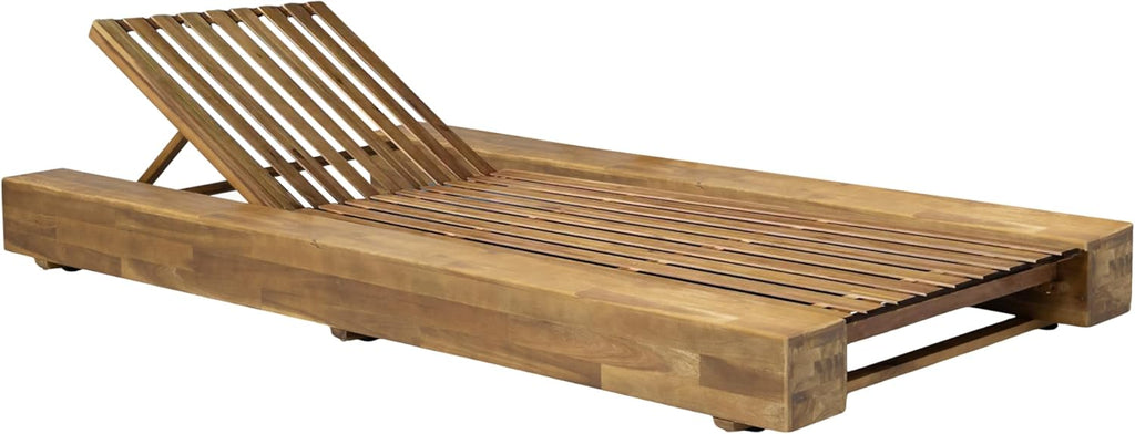 Christopher Knight Home Tory Acacia Wood Chaise Lounge Chair Outdoor Set of 2, Adjustable Backrest Sun Lounger Recliner, Patio Outdoor Chaise Lounge with 4" Thick Water-Resistant Cushions, Teak+Cream