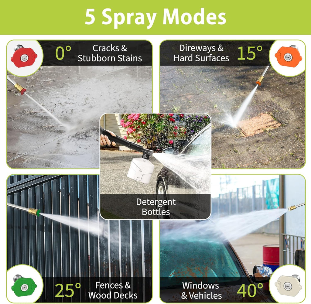 Yeryork Adjustable 5000 PSI Pressure Washer,2.5 Max GPM Power Washer with 33 FT Retractable Hose Reel, Stainless Steel Lance, 500ml Foam Cannon, 4-Nozzle Set, Washer for Cars, Fences, Patios
