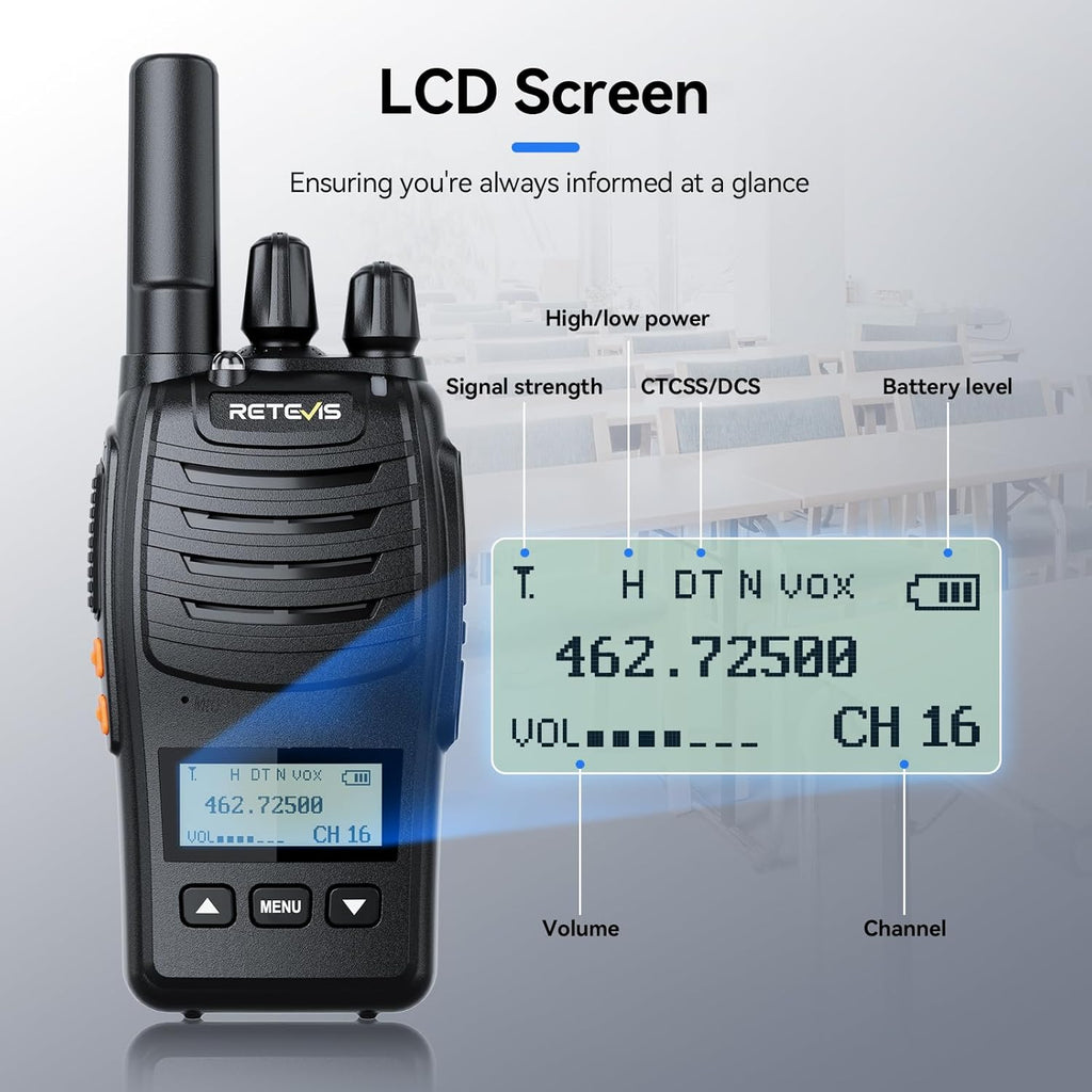 Retevis H777D Walkie Talkies Long Range with LCD Screen, USB -C Charging, Portable FRS Two Way Radios for Adults, Handsfree, Durable Walkie Talkie for Restaurant Retail Warehouse School(10 Pack)
