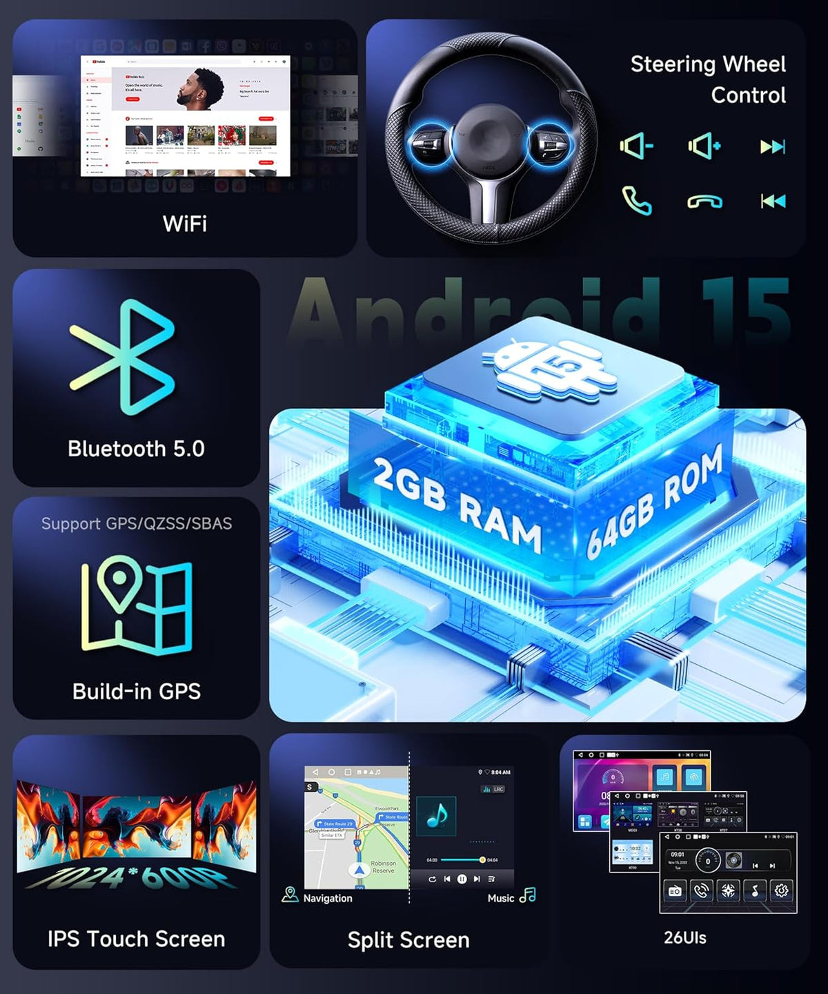 5Ghz Wifi 2G+64G for Honda Civic 2016-2020 Radio,【Android 15 Build-in DSP EQ】Car Stereo with 5.0Bluetooth,Wireless Carplay Android Auto,9inch IPS Touch Screen,IP69k Backup Camera,26UIs,GPS Chip,FM/RDS