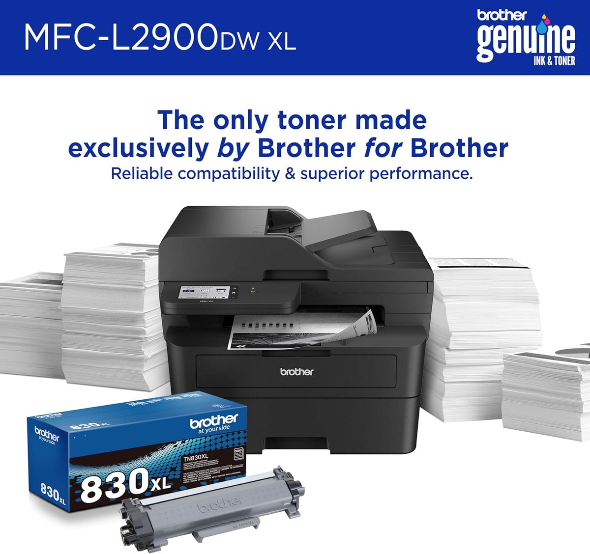 Brother MFC-L2900DW XL Wireless Compact Monochrome All-in-One Laser Printer with Duplex Copy & Scan, Fax, Black & White | Up to 4,200 Pages of Toner Included(1), Amazon Dash Replenishment Ready