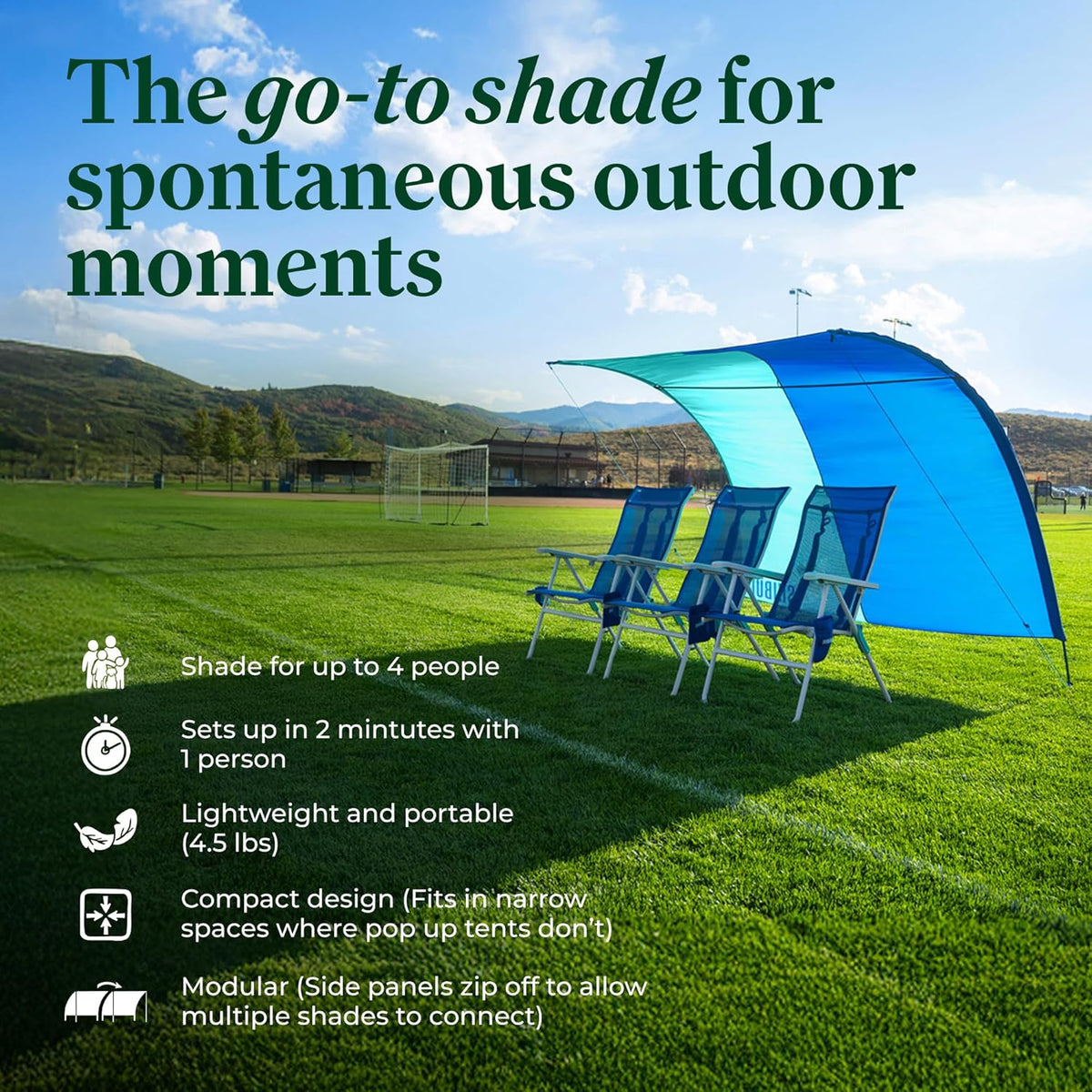 SHIBUMI SHADE Park Vista | Lightweight Freestanding Canopy for 1-4 People | 5 lbs, Fast 2-Minute Setup | Ideal for Sidelines, Parks, and Playgrounds