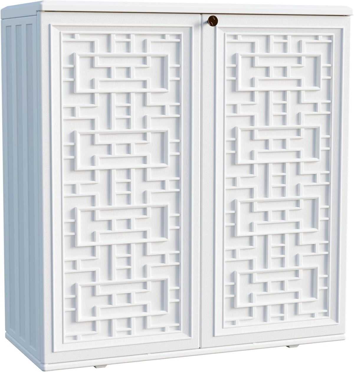 Mrosaa Indoor Outdoor Storage Cabinet Waterproof with Shelf, Off White Plastic Outdoor Cabinets for Patio/Garden/Backyard, Size 34.3''L*15''W*36.2''H