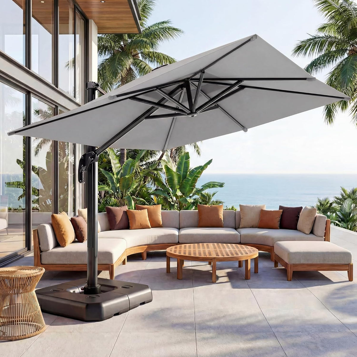 EO Living 10 Feet Patio Umbrella Outdoor Cantilever Square Umbrella Heavy Duty Aluminum Offset Umbrella with 360-degree Rotation for Garden Deck Pool Patio（Grey）
