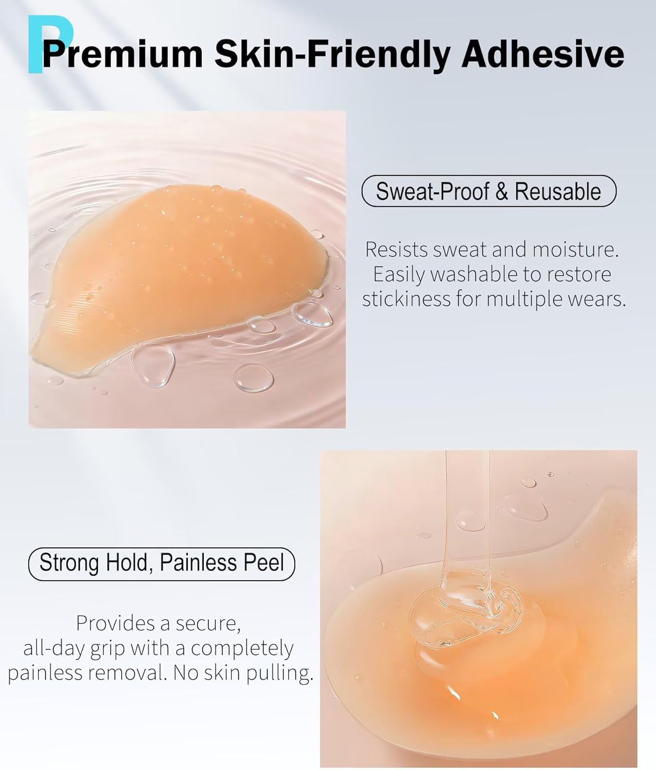 Sticky Bra for Women, Push Up Adhesive Bras, Invisible Backless Strapless Silicone, Spoon Shape Thin Edge (2 Pairs)