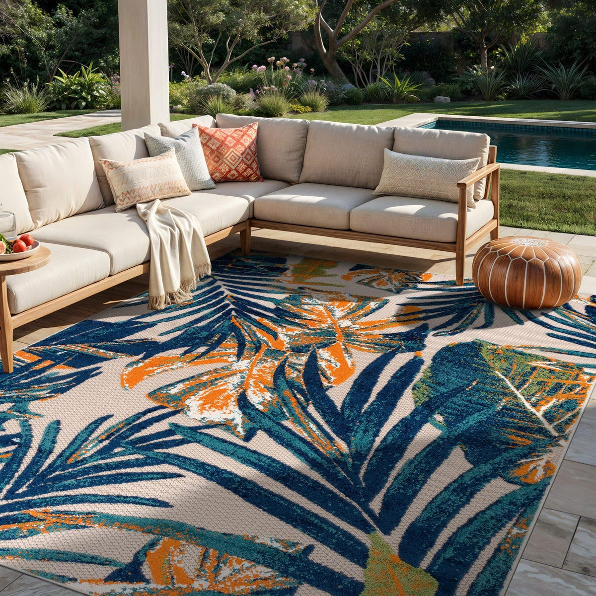 Rugshop Tropical Floral Leaves Indoor/Outdoor Area Rug Durable Polypropylene, Non-Shedding, Easy to Clean, Perfect for Patio, Backyard, Deck and Outdoor Lounge High Traffic Areas, 10' x 14'