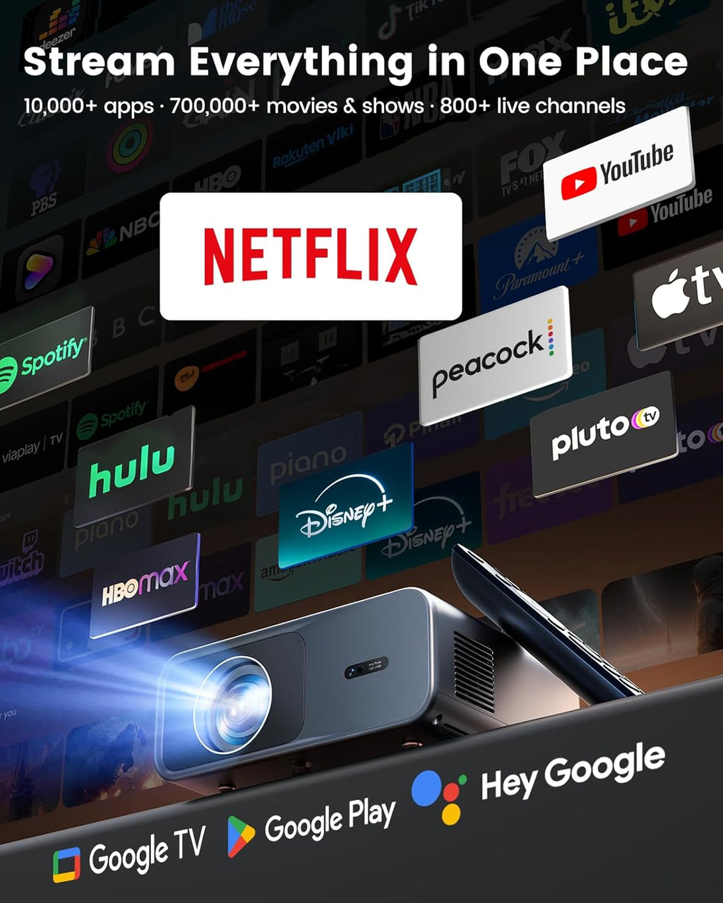 Official Google TVSmart Projector 4K Supported with WiFi & Bluetooth, Built-in Official Apps, GoogIe Voice, Outdoor Movie Projector with DoIby Audio, Auto Focus, Home Theater Proyector WIMIUS G1