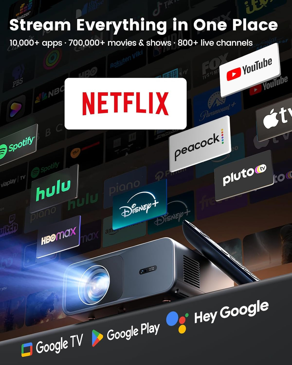 Official Google TVSmart Projector 4K Supported with WiFi & Bluetooth, Built-in Official Apps, GoogIe Voice, Outdoor Movie Projector with DoIby Audio, Auto Focus, Home Theater Proyector WIMIUS G1