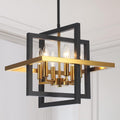 Small Black and Gold Chandelier- 6 Lights Geometric Pendant Light Fixture, Modern Industrial Chandeliers Hanging Lights for Entryway Dining Room Living Room Kitchen Island Hallway Foyer