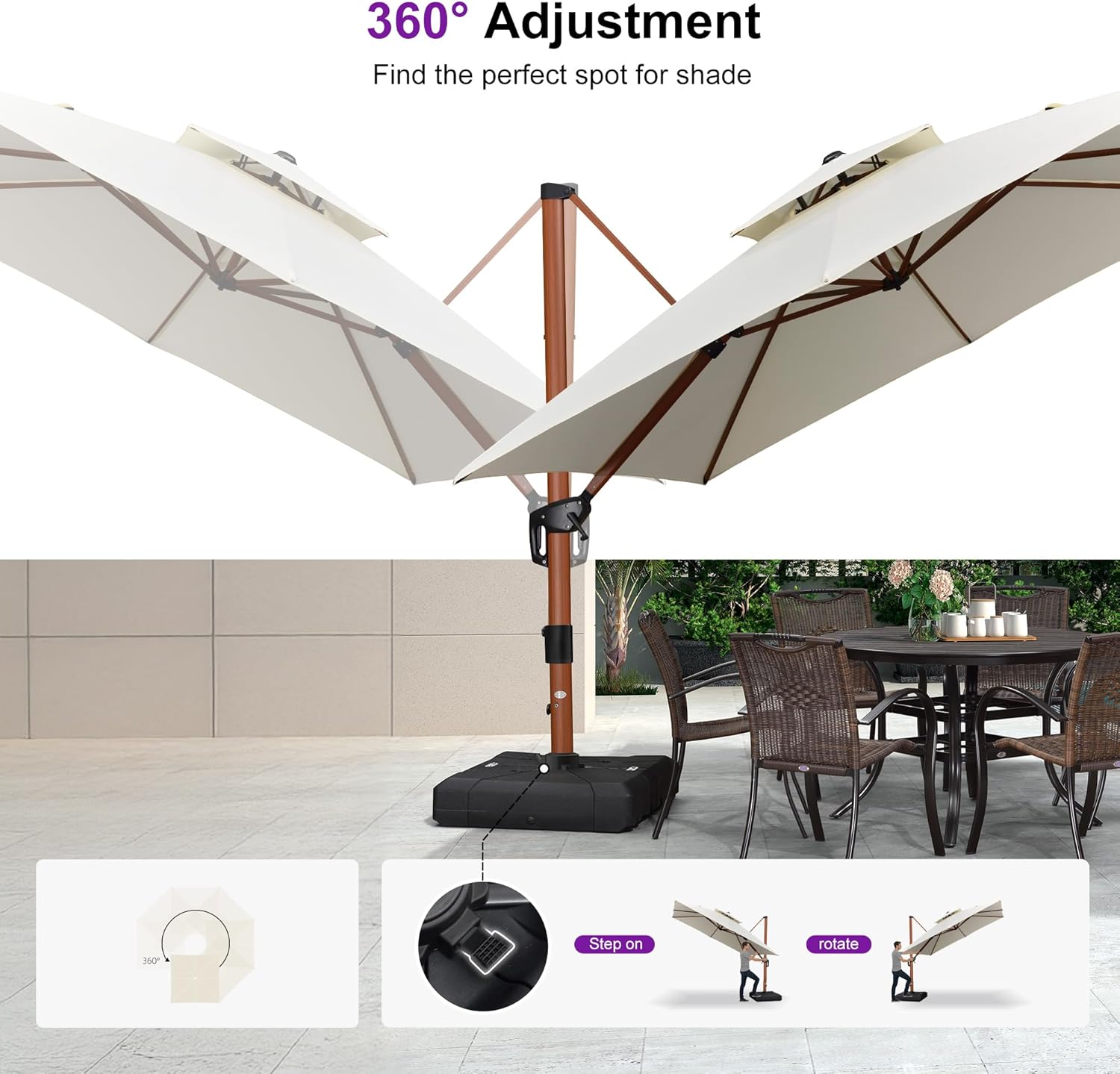 PURPLE LEAF 10ft Patio Umbrella Outdoor Square Umbrellas Large Cantilever Umbrella Windproof Offset Umbrellas Heavy Duty Sun Umbrella for Garden Deck Pool Patio, Cream