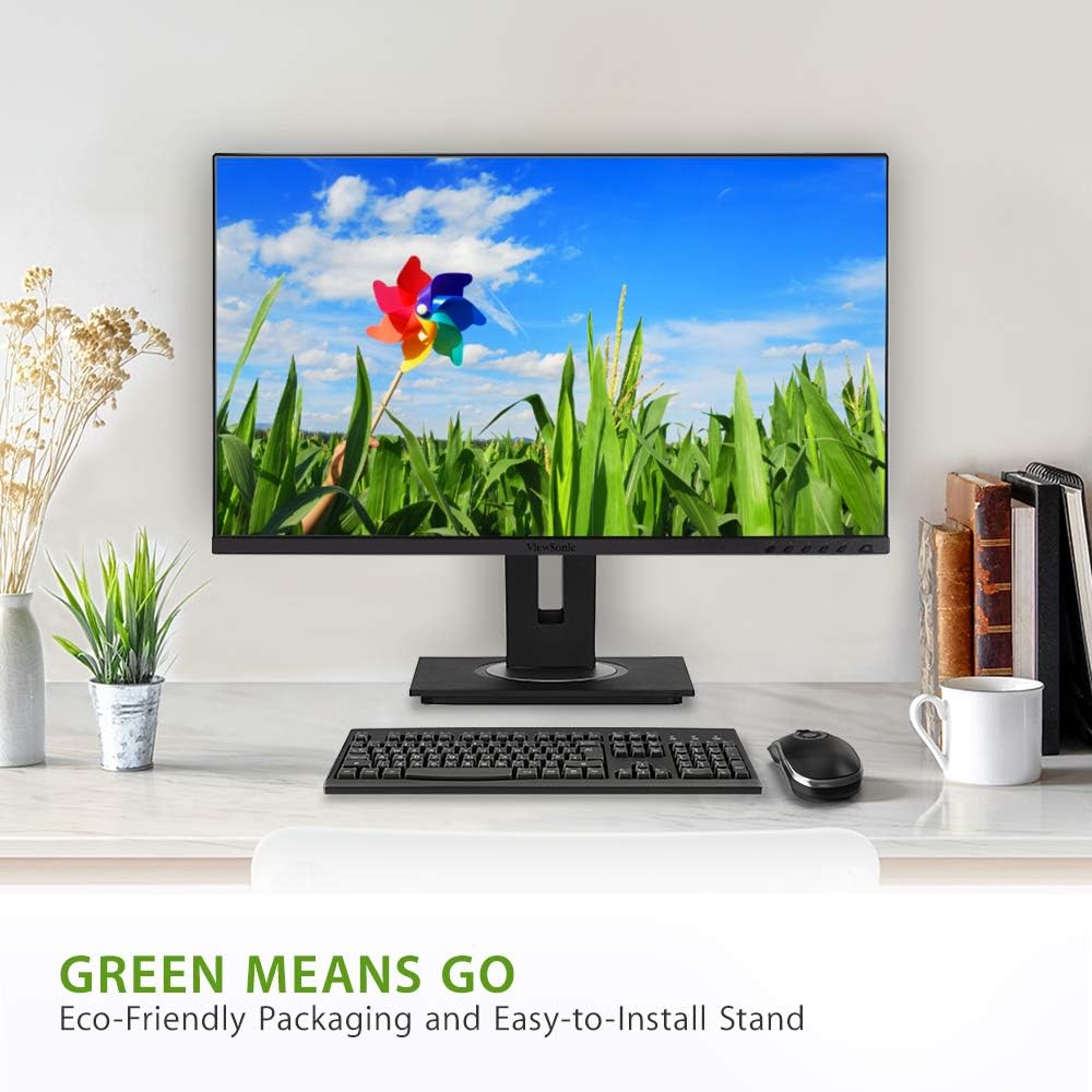 ViewSonic VG2455-2K 24 Inch 1440p Monitor, IPS Display with 60W USB-C for Smooth Home and Office Productivity, Full Ergonomic Adjustability, HDMI, and DisplayPort Inputs